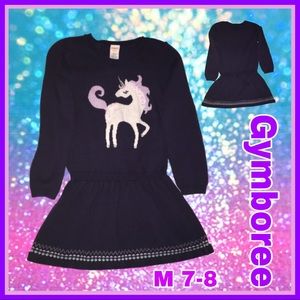 🎂25%off🥳Gymboree Unicorn Sequin Appliqué FairIsle Lilac White Navy Knit Dress